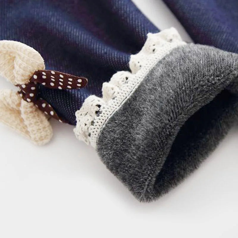 Girls Warm Jean Leggings with Bow