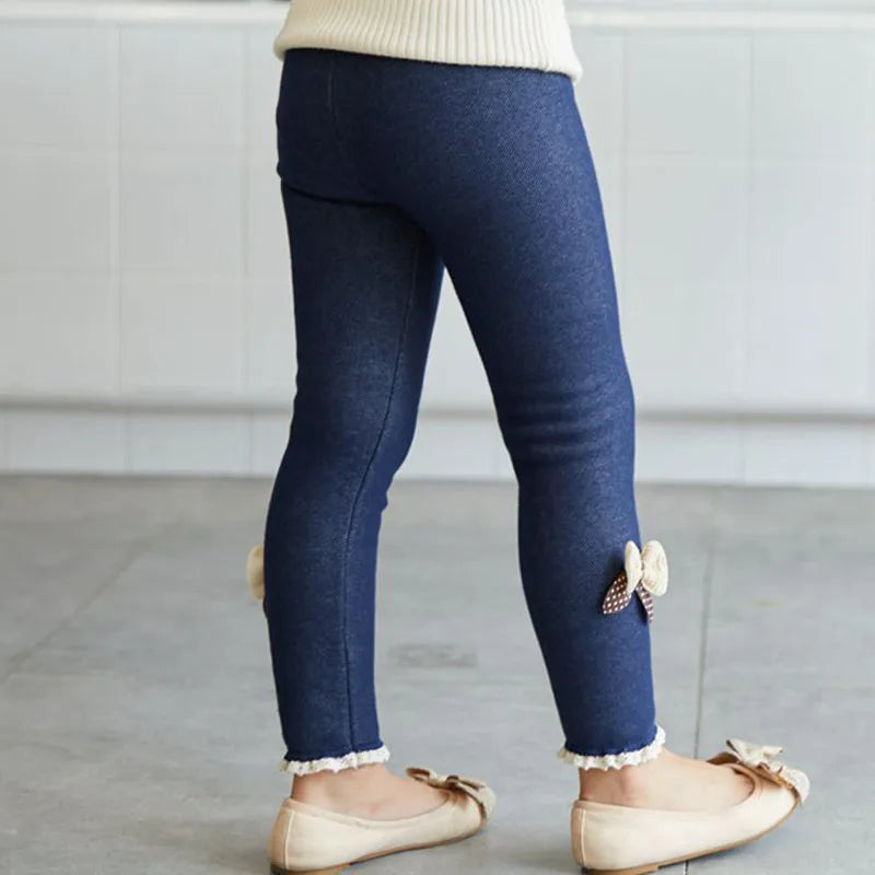 Girls Warm Jean Leggings with Bow
