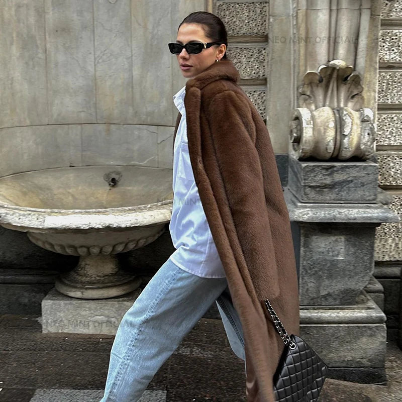 Luxury Faux Mink Fur Coat