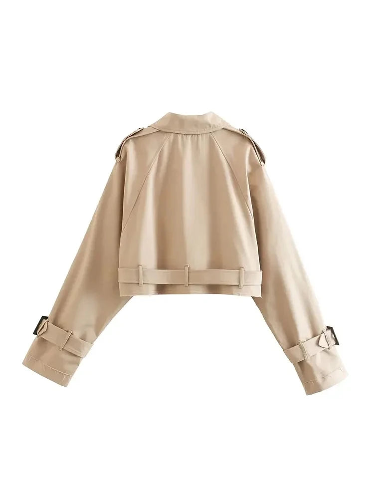 Cropped Trench Jacket with Belt