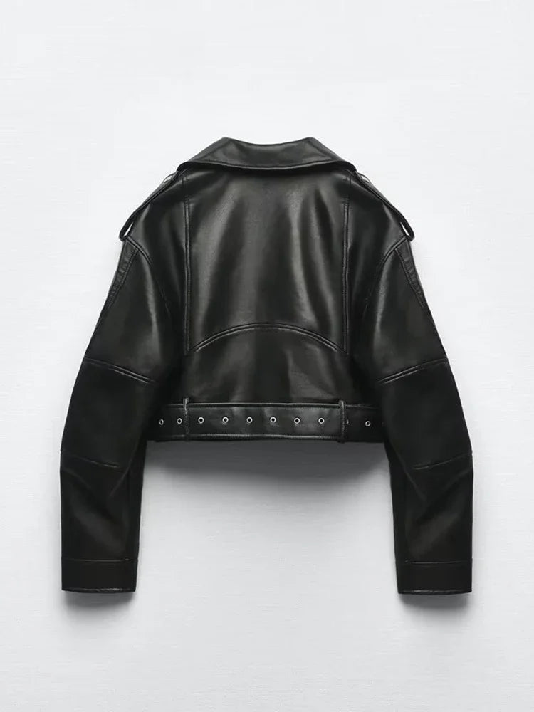 Oversized Vintage Moto Jacket with Belt