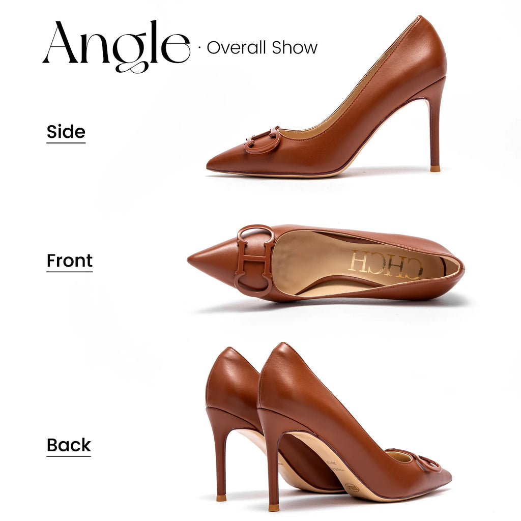 Pointed Metal Buckle Heels