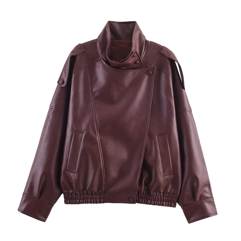 Pebble Faux Leather Moto Jacket