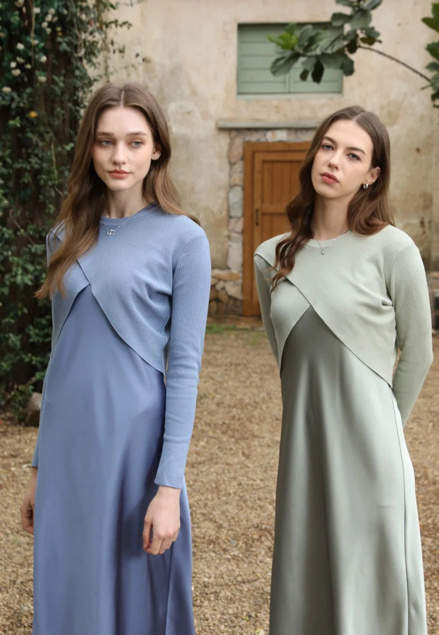 Satin Dress & Knitted Top Set