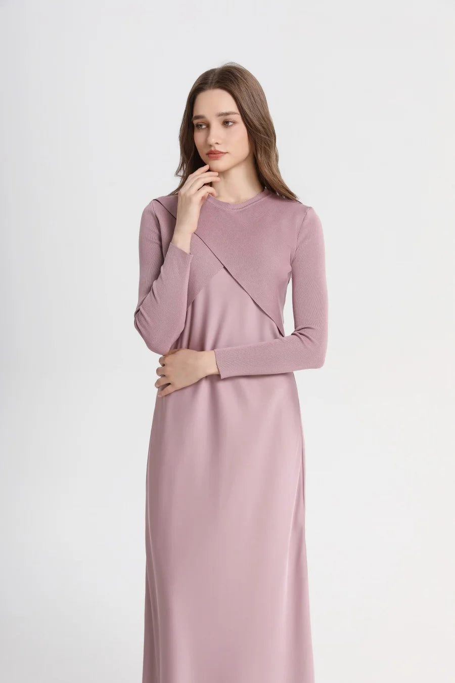 Satin Dress & Knitted Top Set