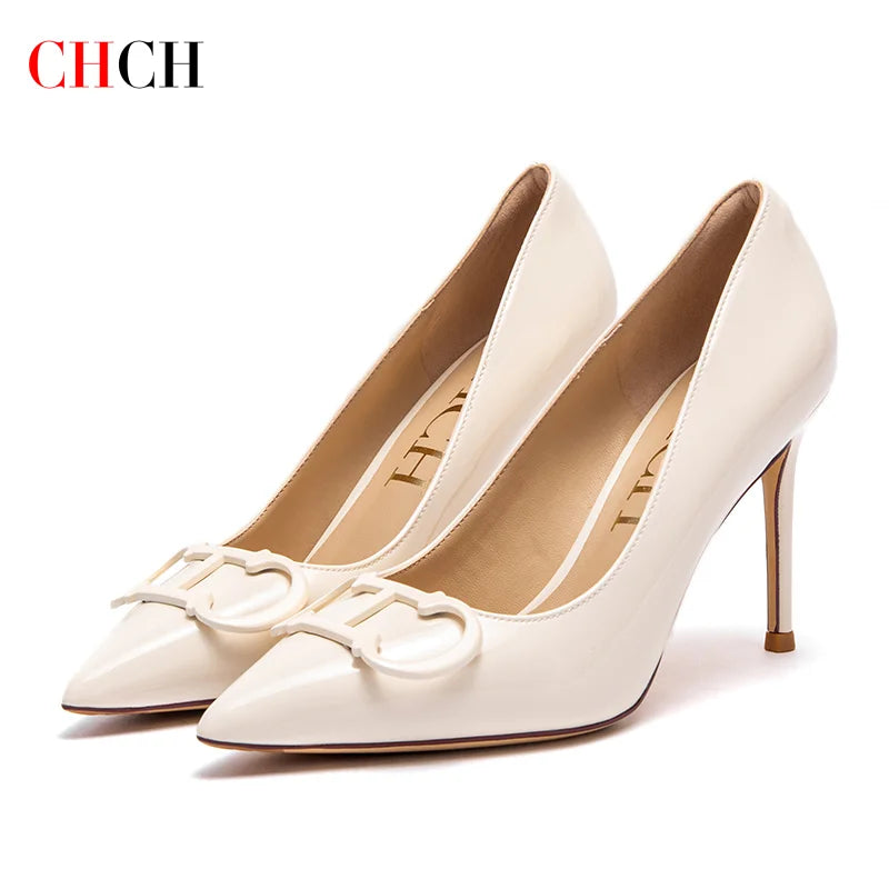 Pointed Metal Buckle Heels