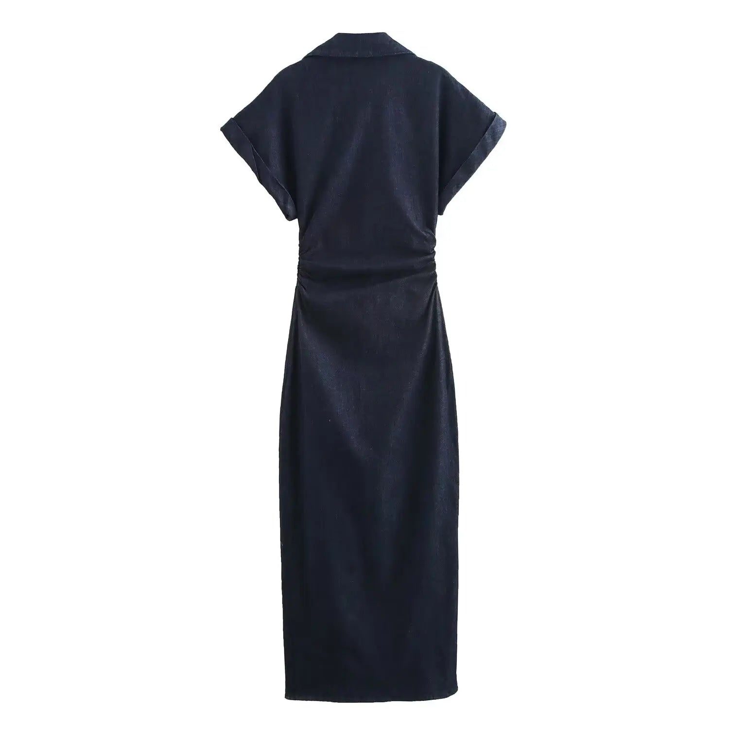 Denim Midi Dress with Lapel