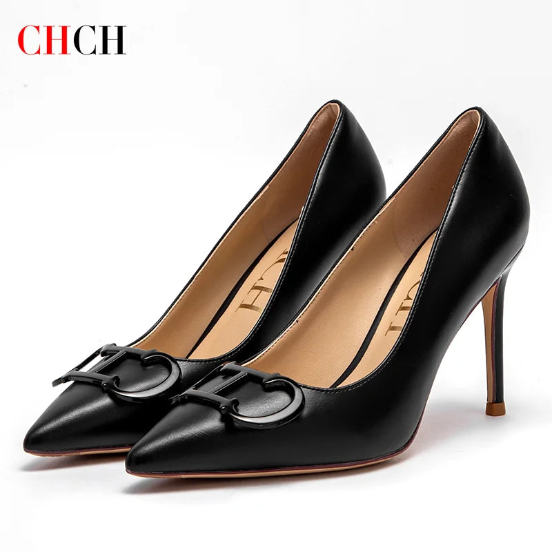 Pointed Metal Buckle Heels