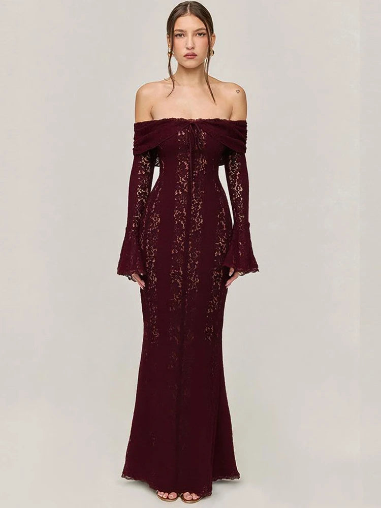 Long Sleeve Lace Evening Dress