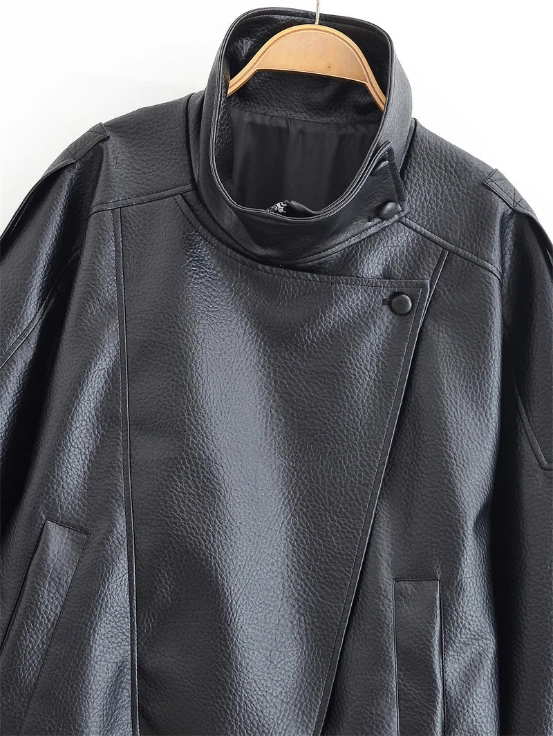 Pebble Faux Leather Moto Jacket
