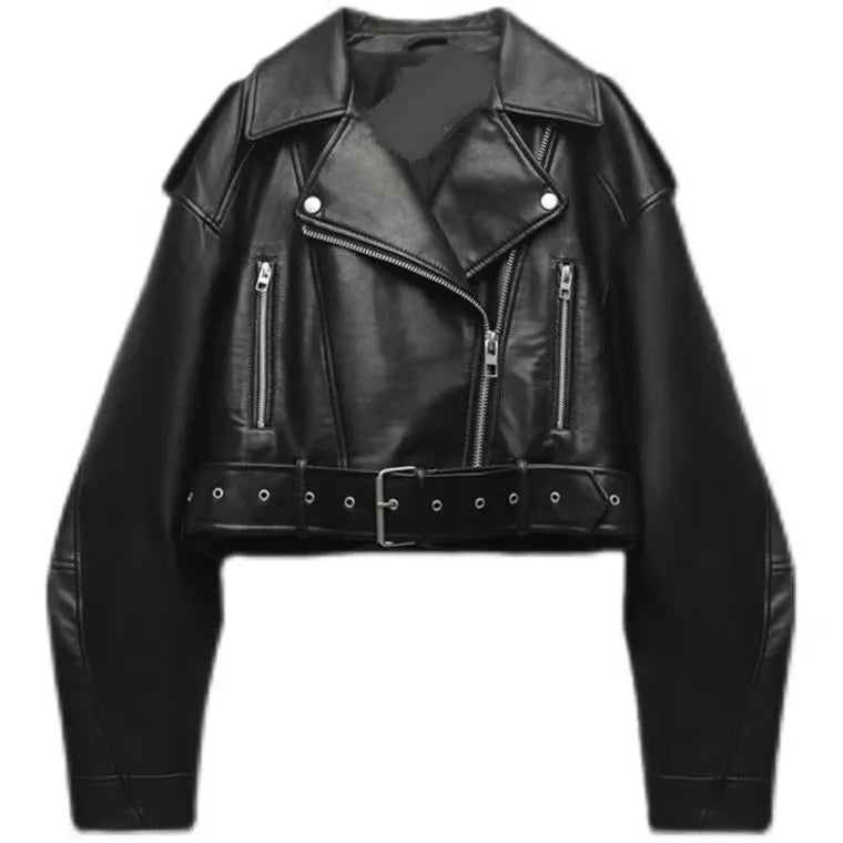 Oversized Vintage Moto Jacket with Belt