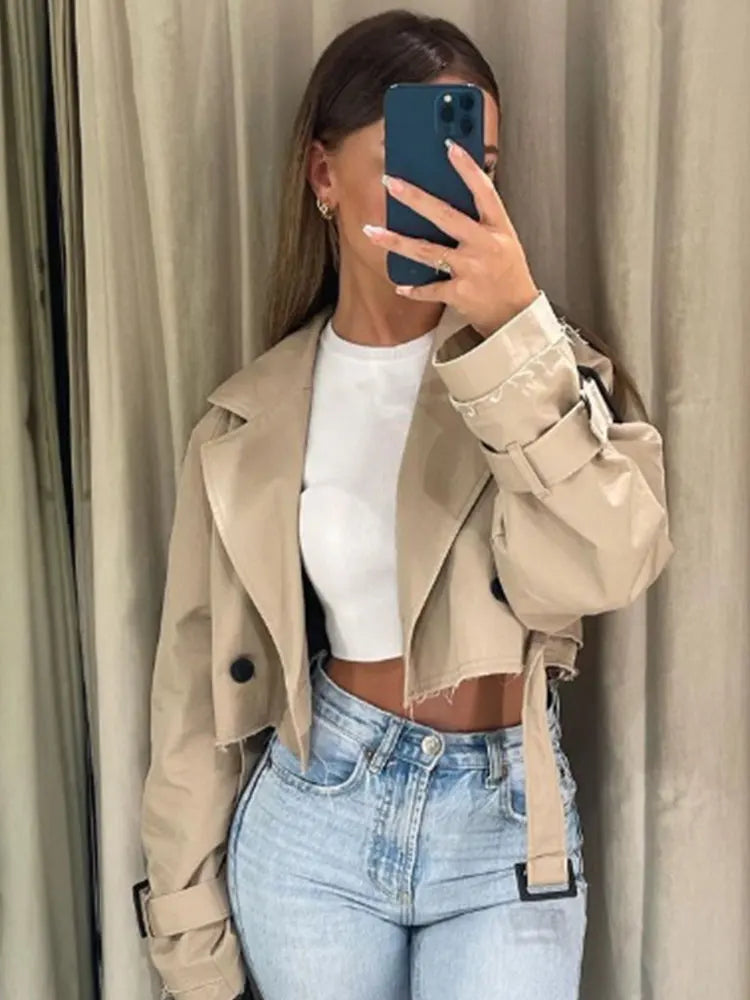 Cropped Trench Jacket with Belt