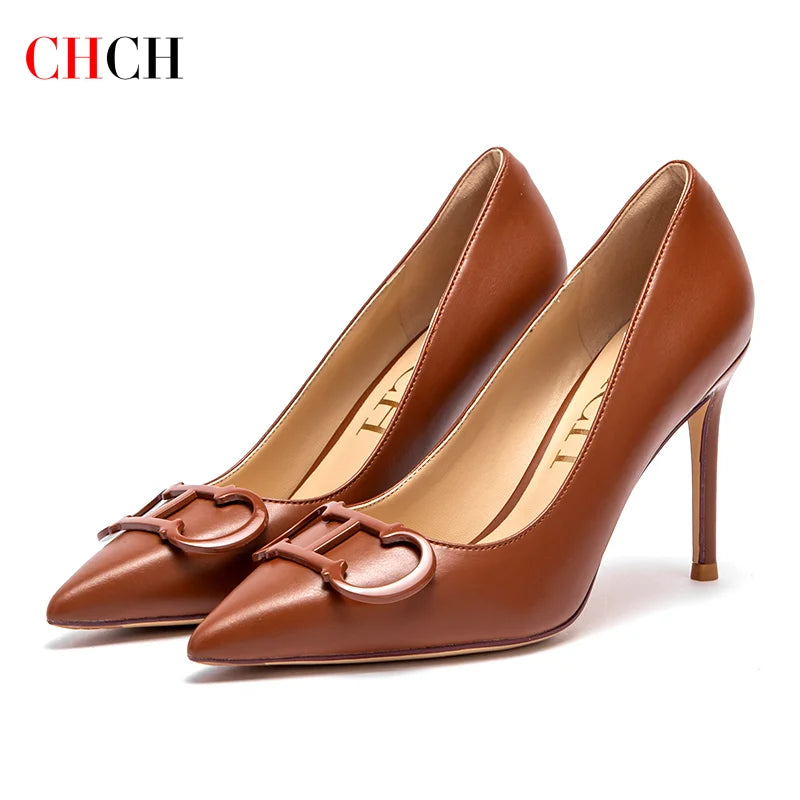 Pointed Metal Buckle Heels