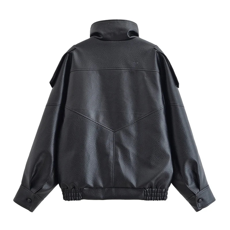 Pebble Faux Leather Moto Jacket