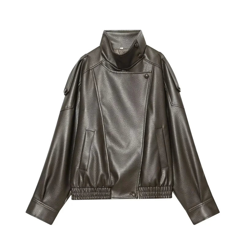 Pebble Faux Leather Moto Jacket