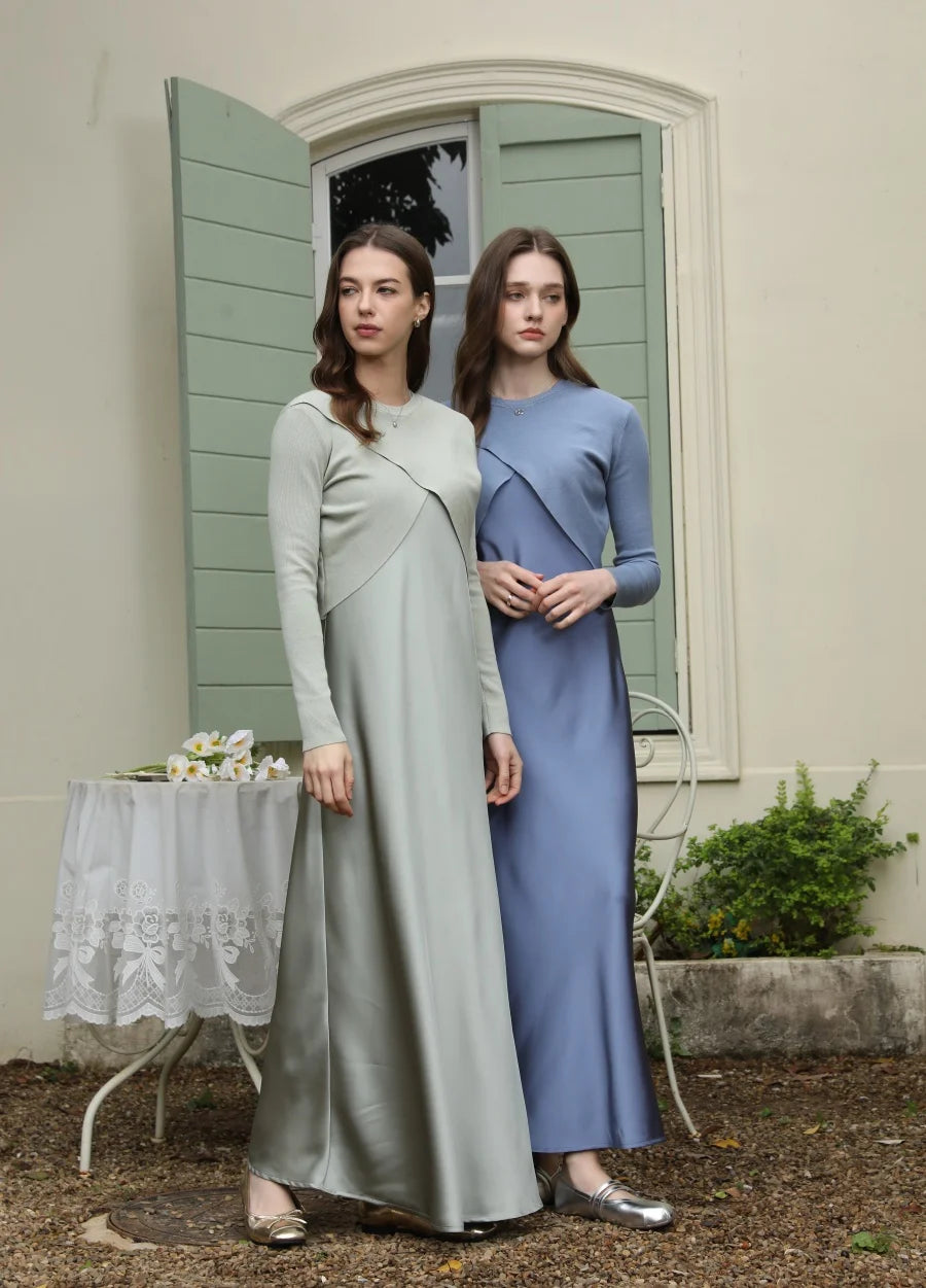 Satin Dress & Knitted Top Set