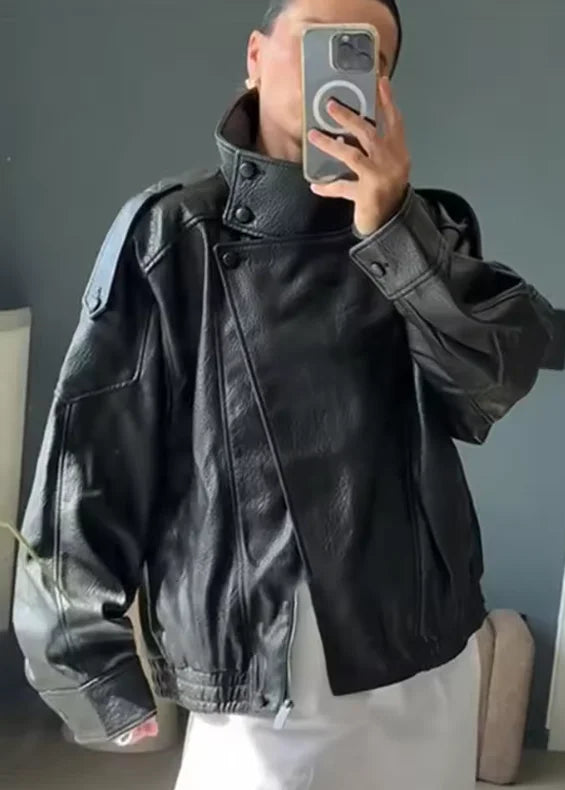 Pebble Faux Leather Moto Jacket