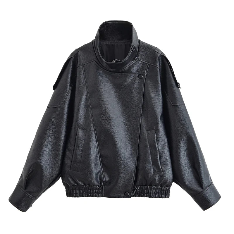 Pebble Faux Leather Moto Jacket