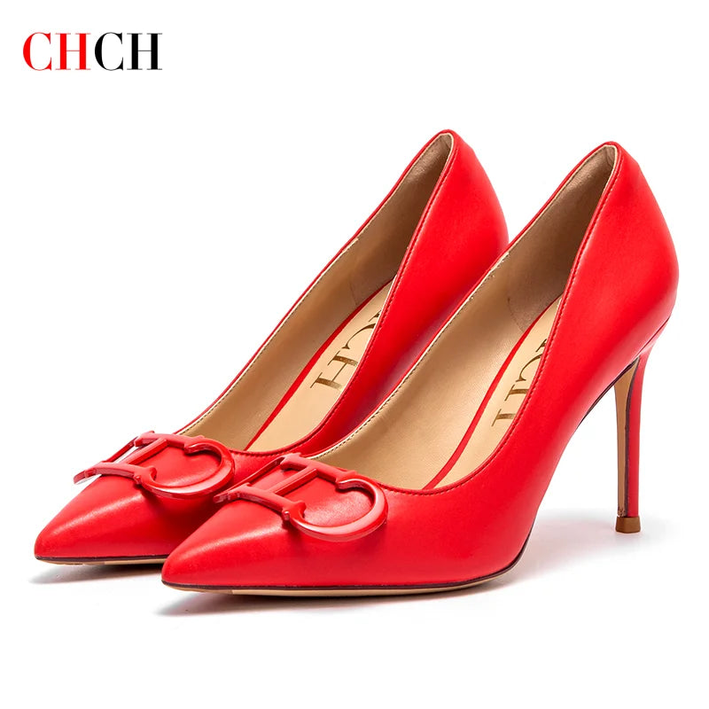 Pointed Metal Buckle Heels