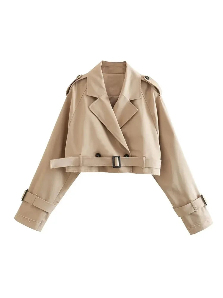 Cropped Trench Jacket with Belt