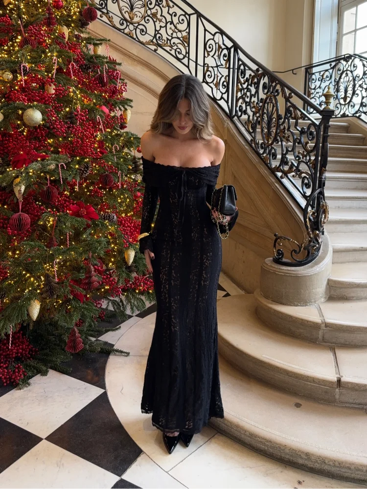 Long Sleeve Lace Evening Dress