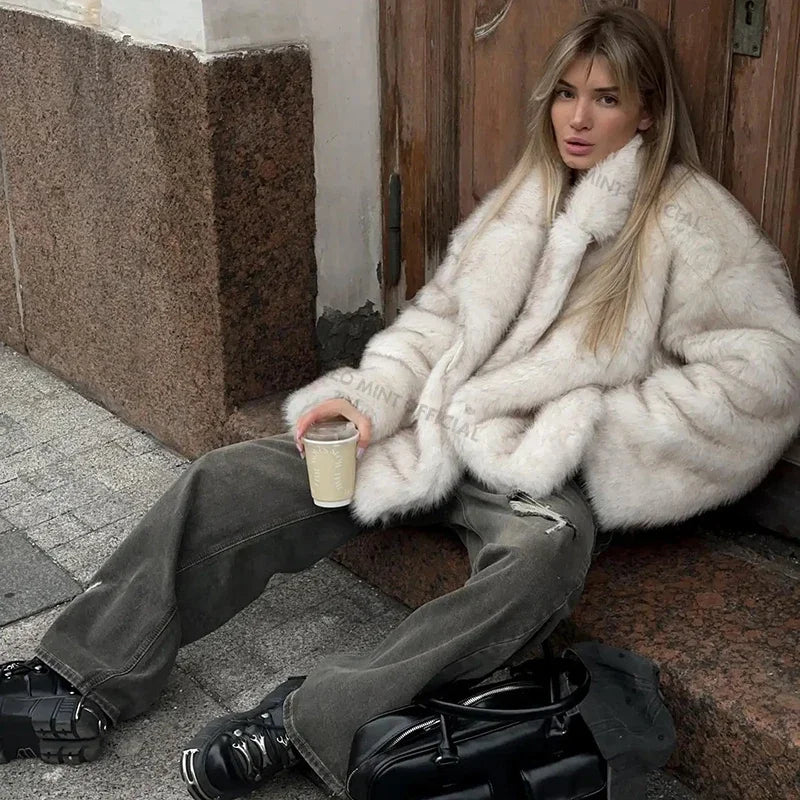 Oversized Gradient Fur Coat
