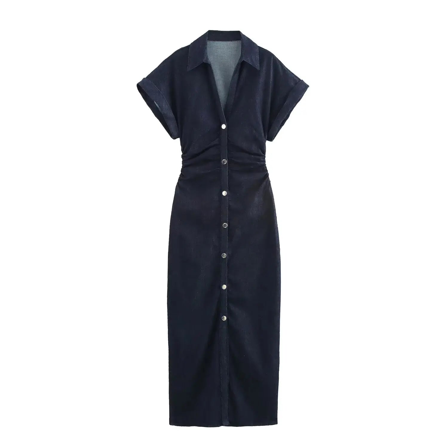 Denim Midi Dress with Lapel
