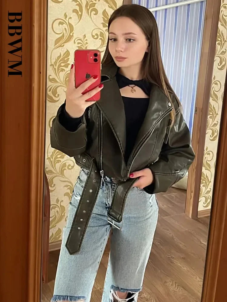 Oversized Vintage Moto Jacket with Belt