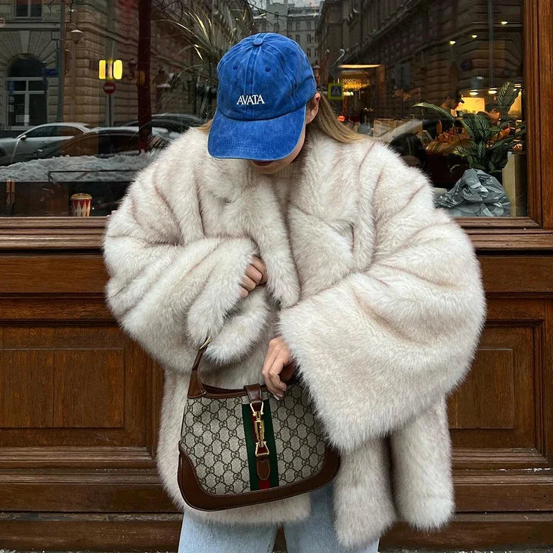 Oversized Gradient Fur Coat