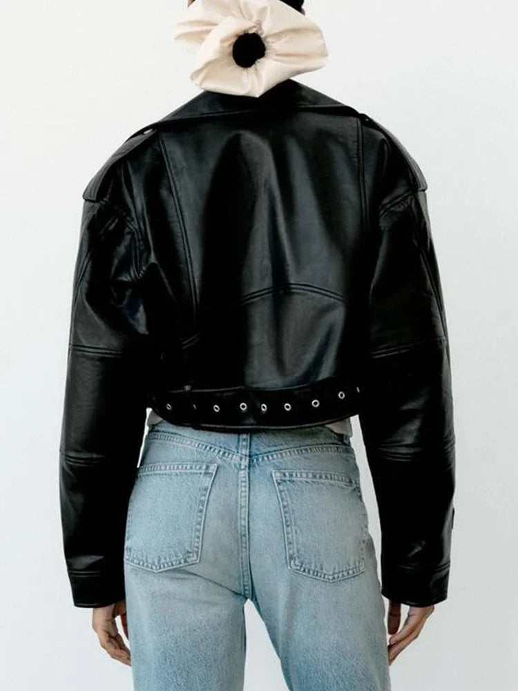 Oversized Vintage Moto Jacket with Belt