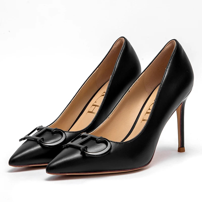 Pointed Metal Buckle Heels