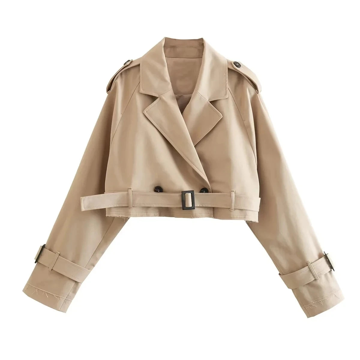 Cropped Trench Jacket with Belt