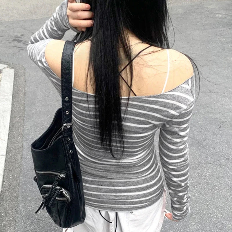Striped Korean Street Style Top