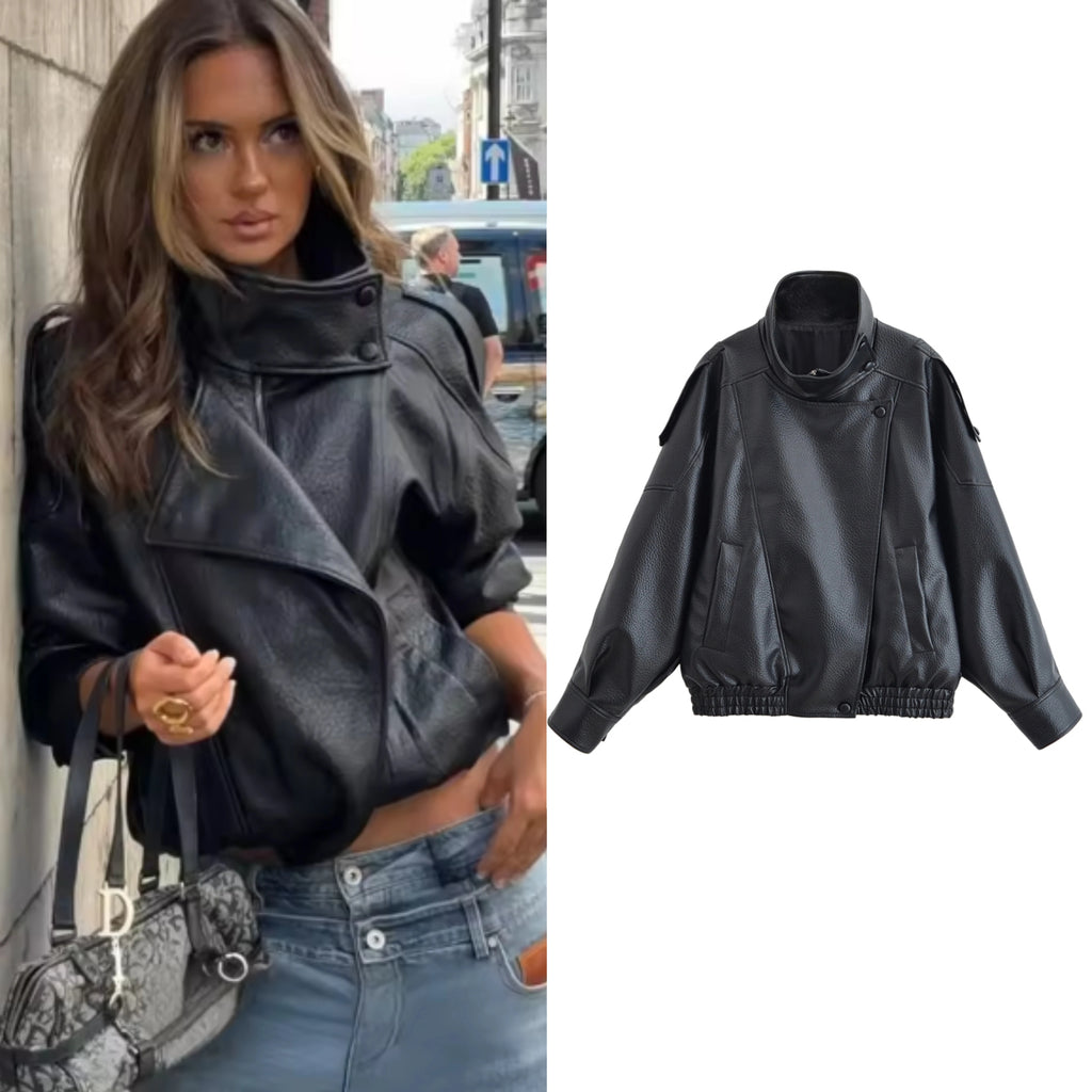 Pebble Faux Leather Moto Jacket